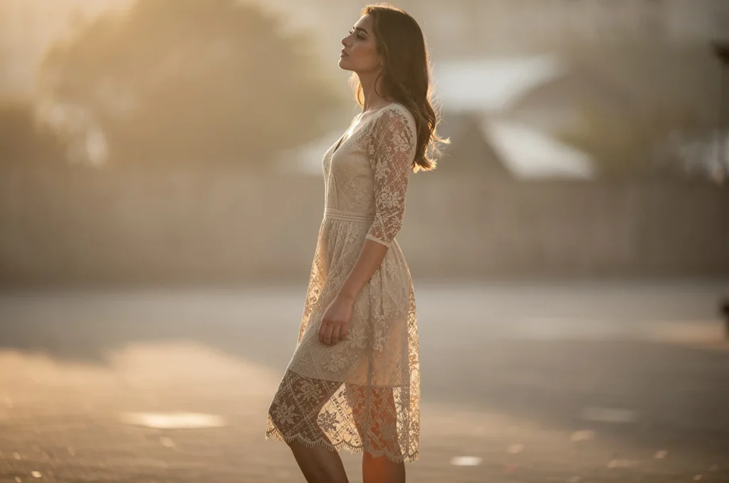 Silhouette romantique : adopter la robe en dentelle beige pour une élégance effortless